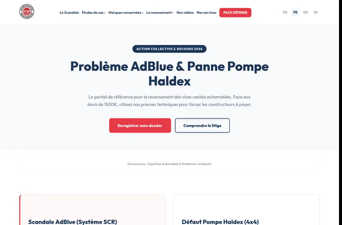 Aperçu de la page d'accueil du site adblue-haldex.com