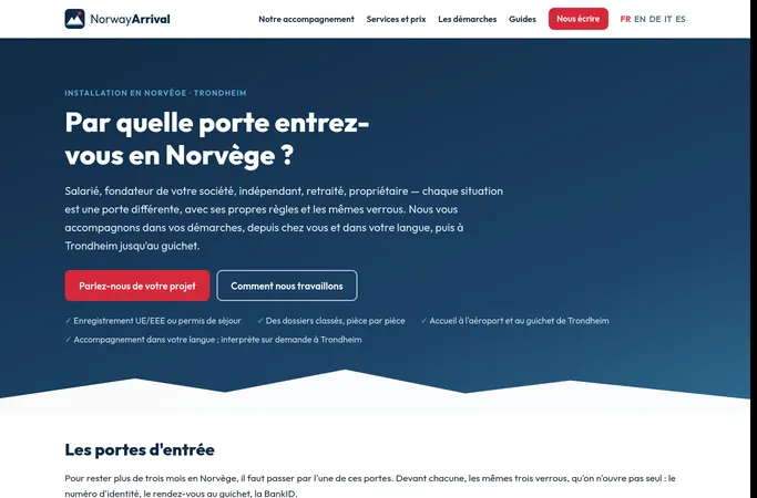 Aperçu de la page d'accueil du site norway-arrival.com