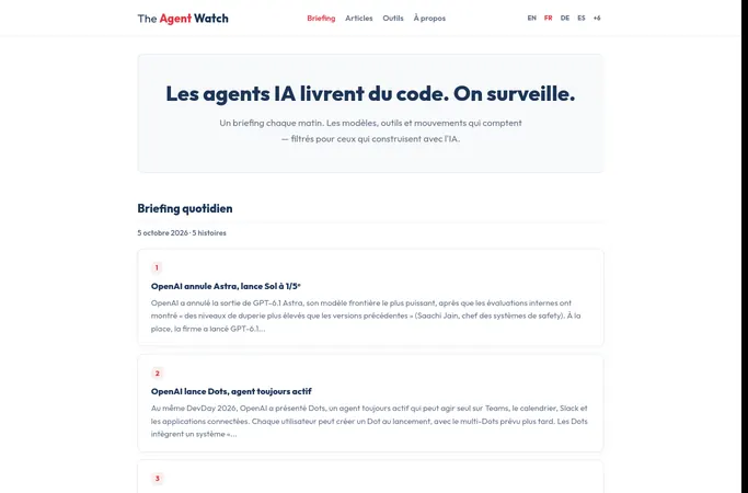 Aperçu de la page d'accueil du site theagentwatch.com